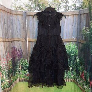 Wednesday-Style Outfit with Spike Heel Shoes and Wig- 13-14 Youth